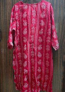 Vibrant Red Bandhani Print Kurta &amp; Skirt Set