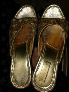 Embellished Gold Wedge Sandals