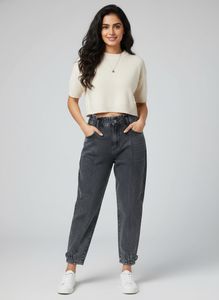 Womens Grey High-Waisted Jeans