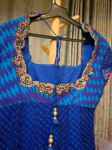 Elegant Blue Lehariya Anarkali wedding wear