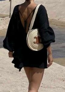 Black Flowy Mini Dress with Open Back