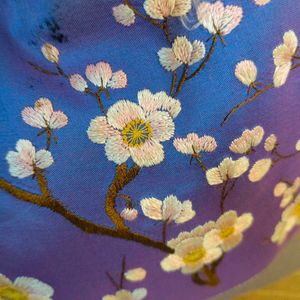 Embroidered Silk Handbag with Bamboo Handle