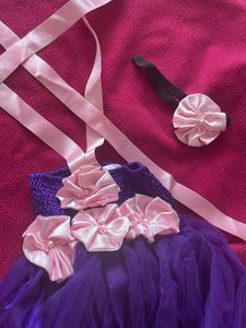 Purple Backless Frock For Newborn With Headband