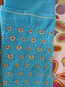 Elegant Blue Embroidered Saree
