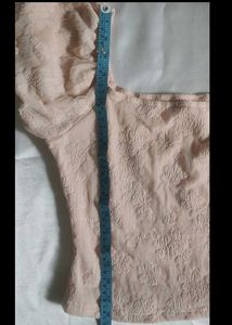 Peach Puff Sleeve Textured Top