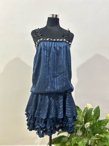 Blue Striped Ruffled Mini Dress
