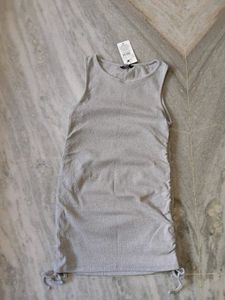 Sleek Grey Sleeveless Ruched Dress