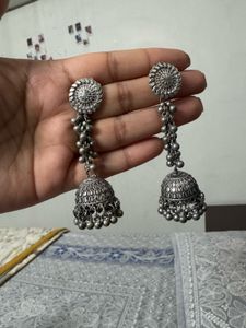 Oxidized Silver Jhumka Earrings