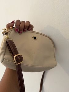 Cream Crossbody Bag with Brown Accents