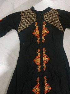 Black Kurta with Orange Border