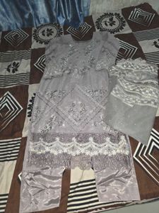 Elegant Grey Embroidered Kurta Set