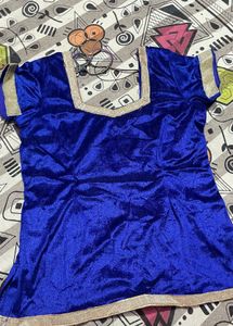 Blue Velvet Blouse with Pink Skirt
