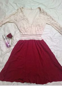 Elegant Lace & Burgundy Dress