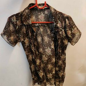 Sheer Floral Print Button-Up Top