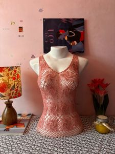 y2k beaded pink crochet tank top