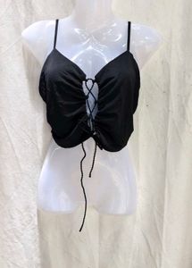 I. Black Lace-Up Crop Top