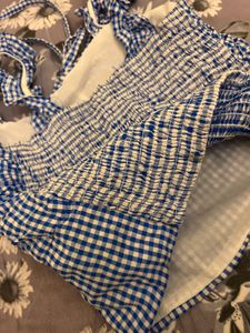 Blue &amp; White Gingham Mini Tank Top