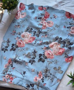 Light Blue Floral Print Ethnic Skirt
