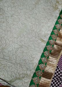Grand Cream Saree with Green-Golden border