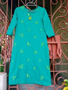 New Dark Sea Green Embroidered Kurta