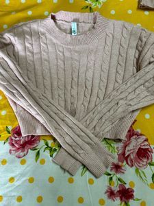 Pink Cable Knit Cropped Sweater & skirt