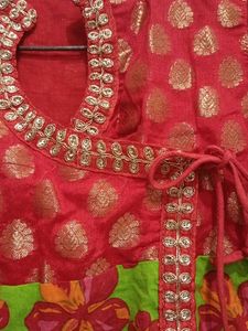 Red And Green Party Suit For 6-8 Years Girls