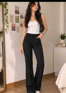 Chic High-Waisted Black Flare Trousers