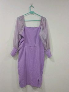 Lavender Romance Square-Neck Midi Dress