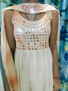Shimmering Peach &amp; White Sharara Set