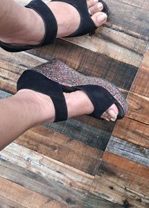 Pinterest Glitter Black Wedges Heels