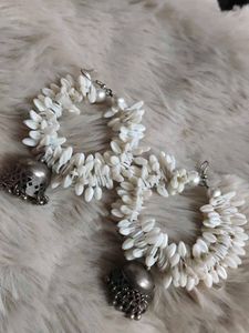 Unique White Hoop Earrings with Jhumkas