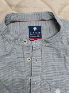 Men's Grey Mandarin Collar Shirt
