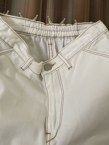 White Wide-Leg Pants with Contrast Stitching