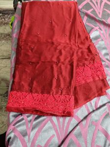 Elegant Red Embellished Silk Saree