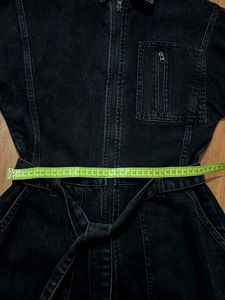 Black Denim Jumpsuit with Belt