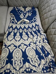 Royal Blue Printed Ethnic Gown