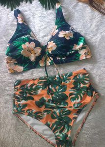 Tropical Print High-Waisted Bikini Set