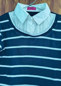 Striped Collared Long Sleeve Top