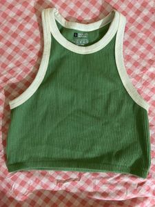Green Ribbed Crop Tank Top