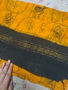 Mustard Yellow &amp; Black Printed Saree with Elegant