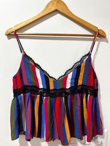 ZARA Vibrant Striped Cami Top with Lace Trim