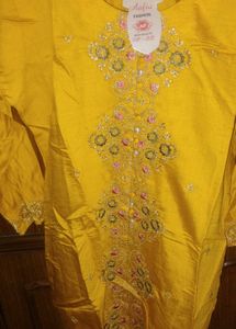 Embroidered Yellow Kurta set with dupatta