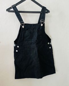 Black Denim Pinafore Mini Dress
