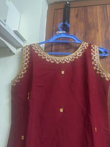 Embroidered Maroon Kurta set with dupatta