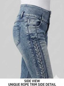 High-Waist Slim Fit Jeans with Braided De