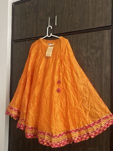 girls, Lehenga with pink and gold embroidery