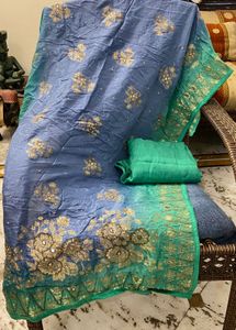 Beautiful Green &amp; Blue unstich 3 peice Kurta Set