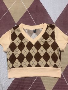 Argyle Pattern Cropped Sweater Vest