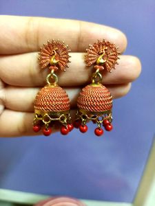 Red Peacock Jhumka Earrings