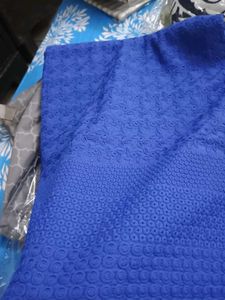 Blue Embrosed Kurta set Material